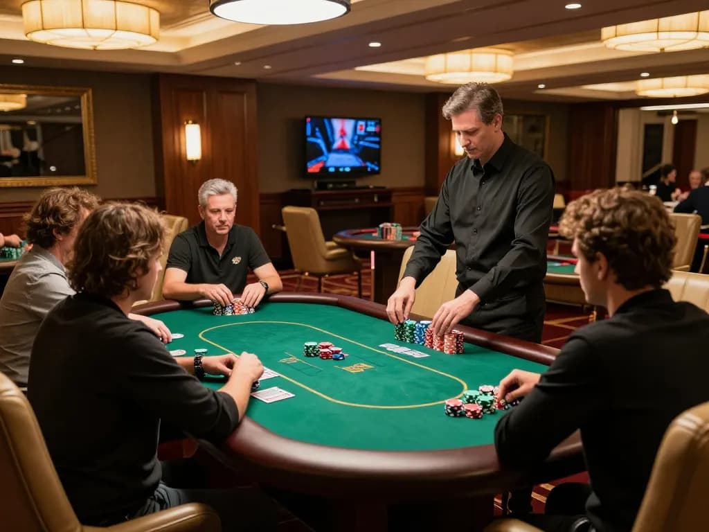 Engaged players enjoying open 88 poker in a luxurious casino atmosphere with colorful chips and warm lighting