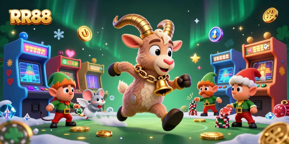 Join the excitement at RR88 with a festive casino scene featuring cartoon characters amid gaming thrills!