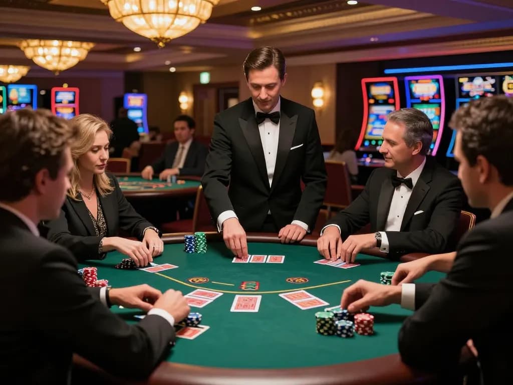 Engaged players strategizing bets at the Go 88 blackjack table in a vibrant casino