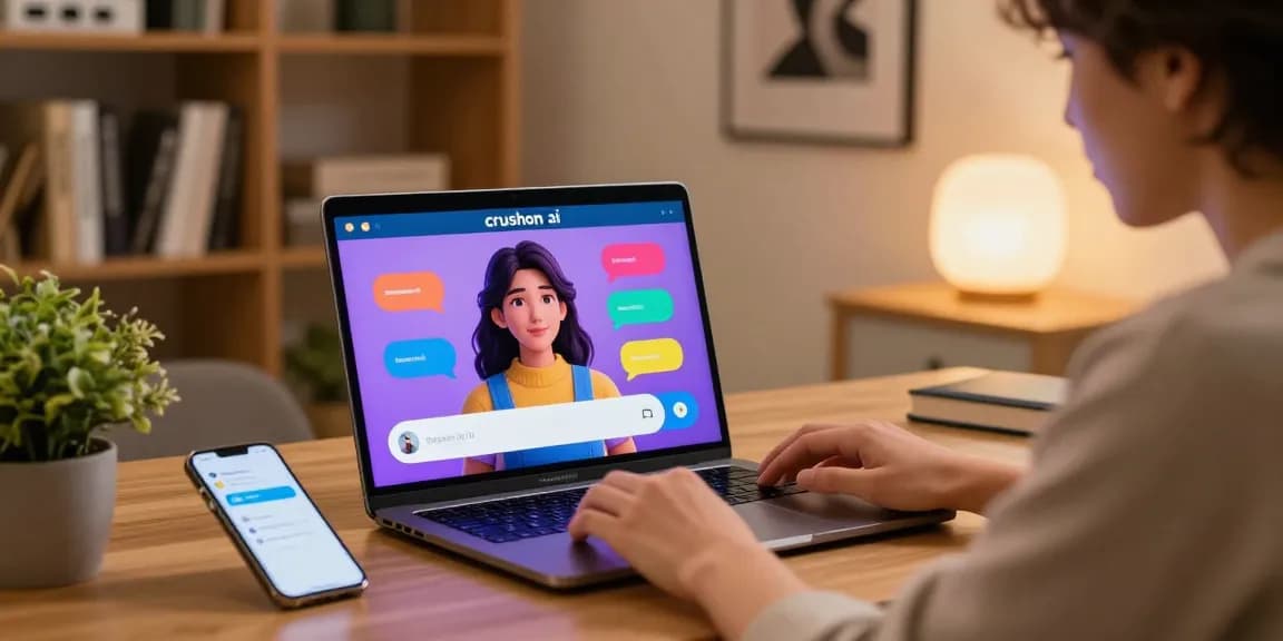 Engaging user interacting with crushon ai in a modern home office setting.