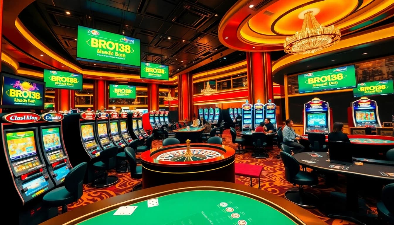 Engaging players enjoying BRO138: Promo akhir tahun Toto Slot Terbaru Murah Hanya 10.000 in a luxurious casino setting.