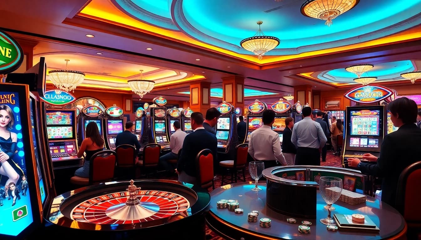Pemain menikmati mesin slot gacor di suasana kasino mewah.