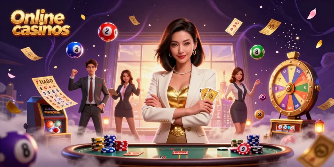 Engage with online casinos through thrilling games featuring a glamorous businesswoman.