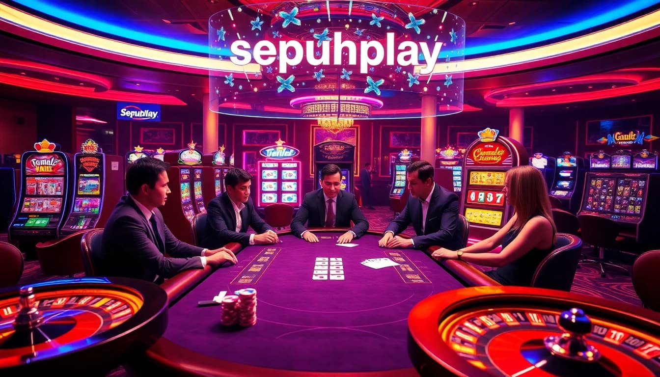 Experience the excitement of sepuhplay with professional gamblers at a luxurious poker table.