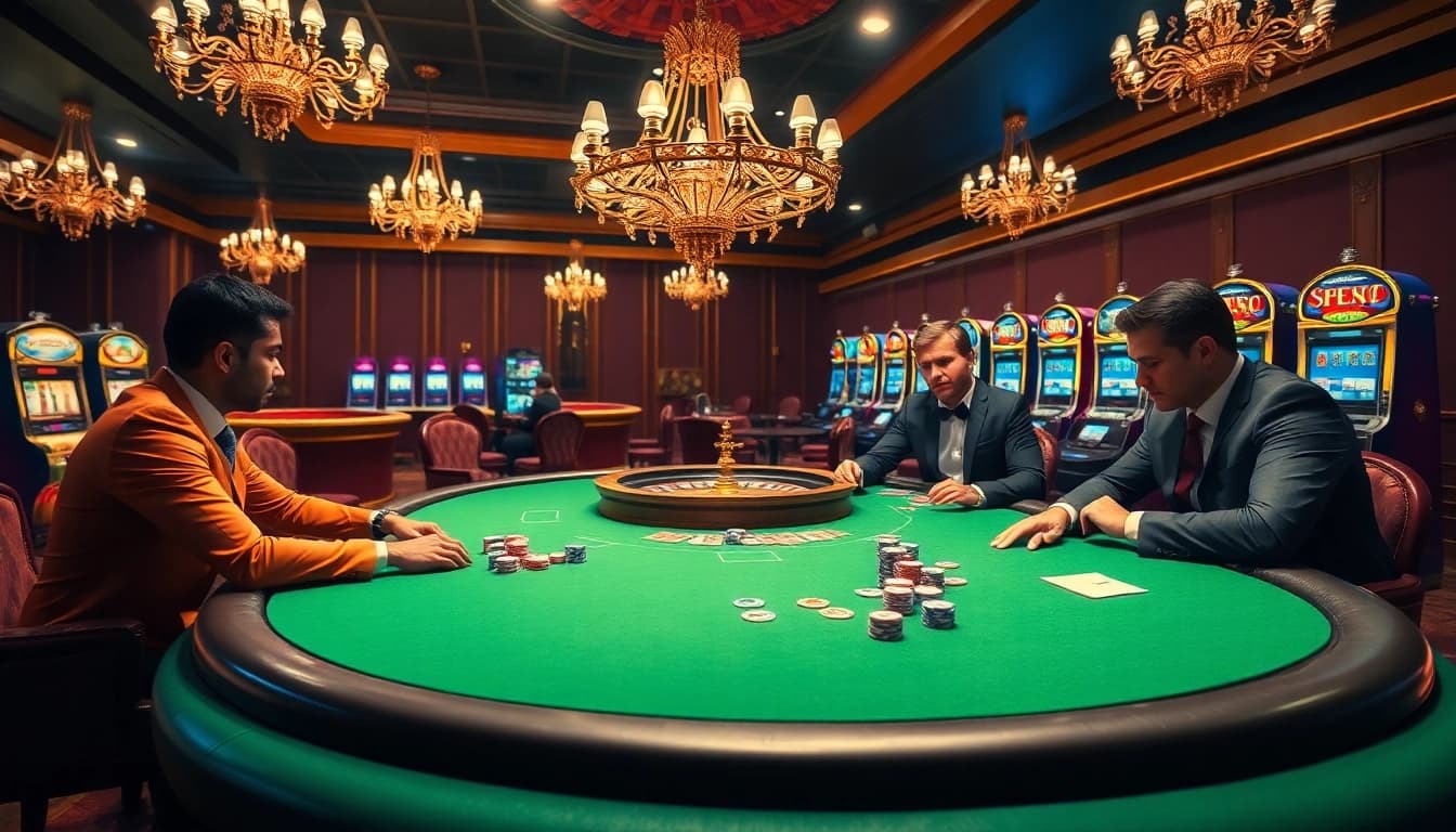 Exciting poker scene at a casino featuring co88 poker chips and vibrant card games.