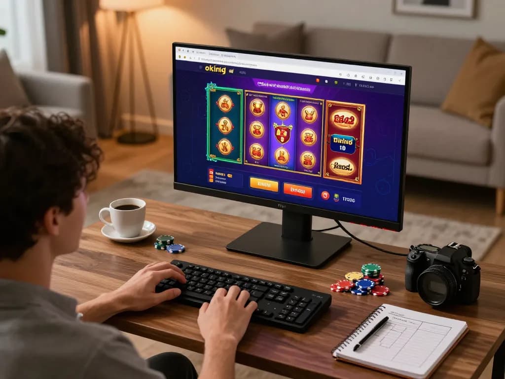 Enjoying online gaming on okking1 with a vibrant casino interface and cozy atmosphere.