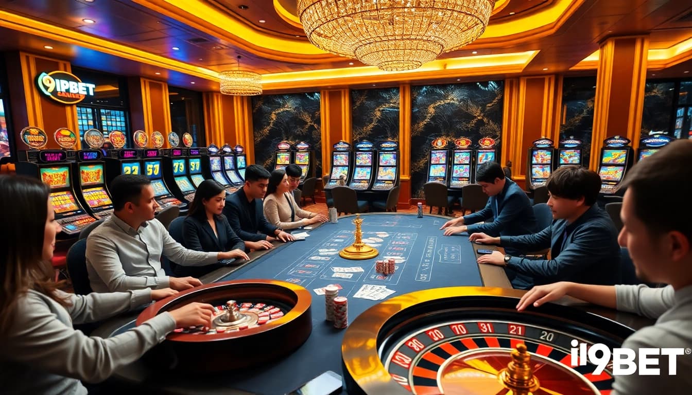 I9BET players enjoying an exciting game session at a vibrant casino table.