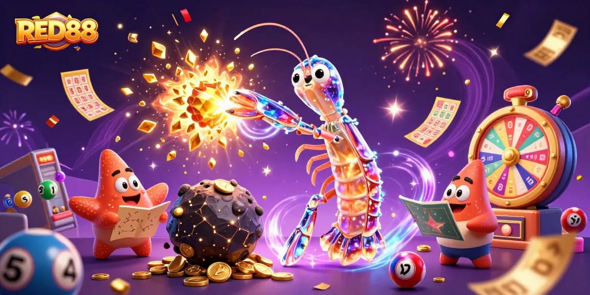 Experience the excitement of winning with RED88's vibrant lottery scene full of colorful elements.