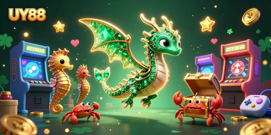 Experience thrilling gameplay at UY88 with a vibrant sea dragon and exciting casino elements.