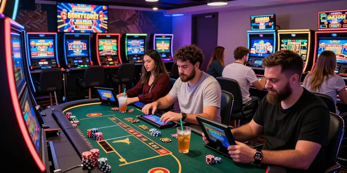 Exciting gaming scene at new online casinos showcasing players enjoying live dealers and vibrant slots