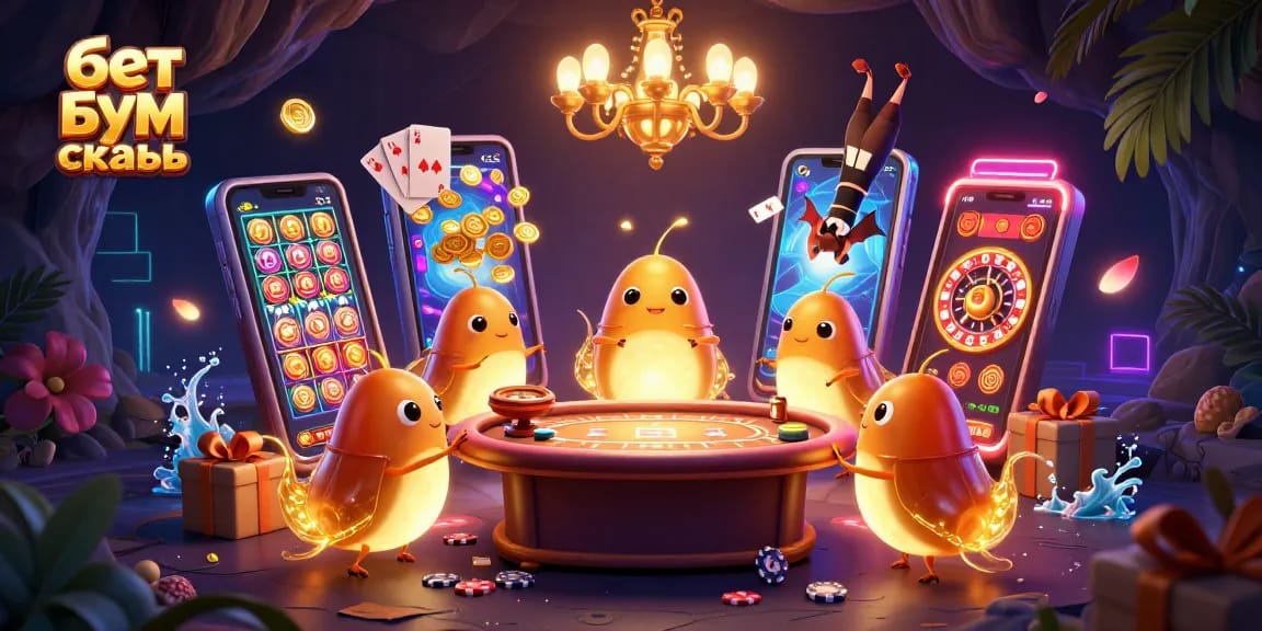 Engage in betting excitement with бет бум скачать through a vibrant 3D illustration of a lively cave casino.