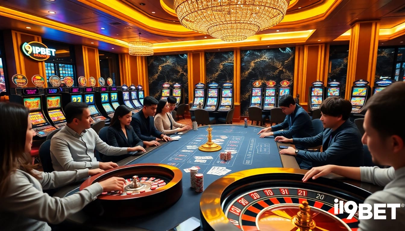 I9BET players enjoying an exciting game session at a vibrant casino table.