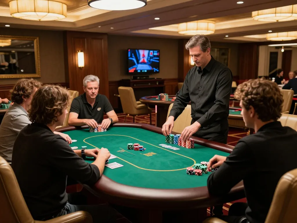 Engaged players enjoying open 88 poker in a luxurious casino atmosphere with colorful chips and warm lighting