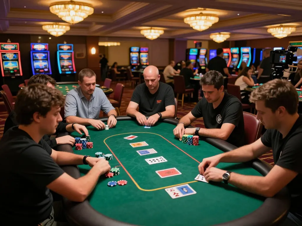 Players enjoying a poker game at 99Win casino, showcasing intense strategy and engagement.