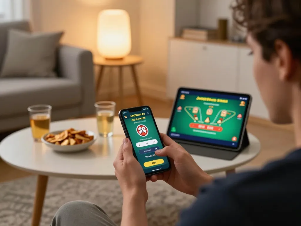 Engaging moment of player enjoying the Jeetbuzz 88 app for betting on mobile in a cozy home