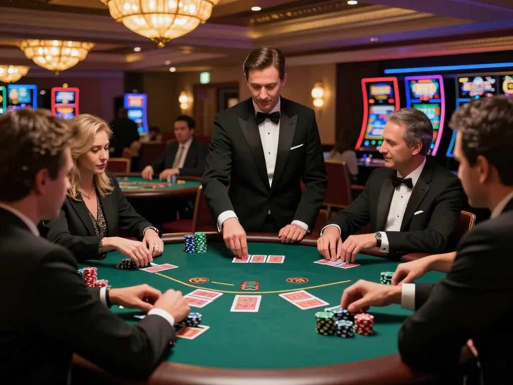 Engaged players strategizing bets at the Go 88 blackjack table in a vibrant casino
