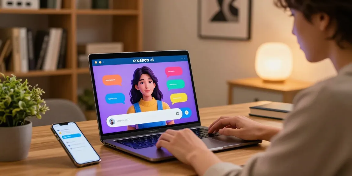 Engaging user interacting with crushon ai in a modern home office setting.