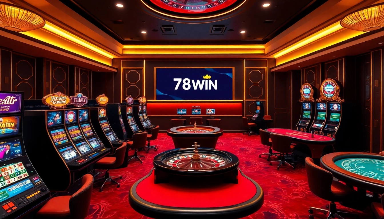 Experience thrilling gameplay at 78WIN with vibrant casino tables and engaging slot machines.