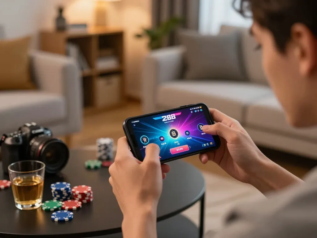 Engaging gameplay on to288 app showing strategic mobile casino action in a cozy home environment.