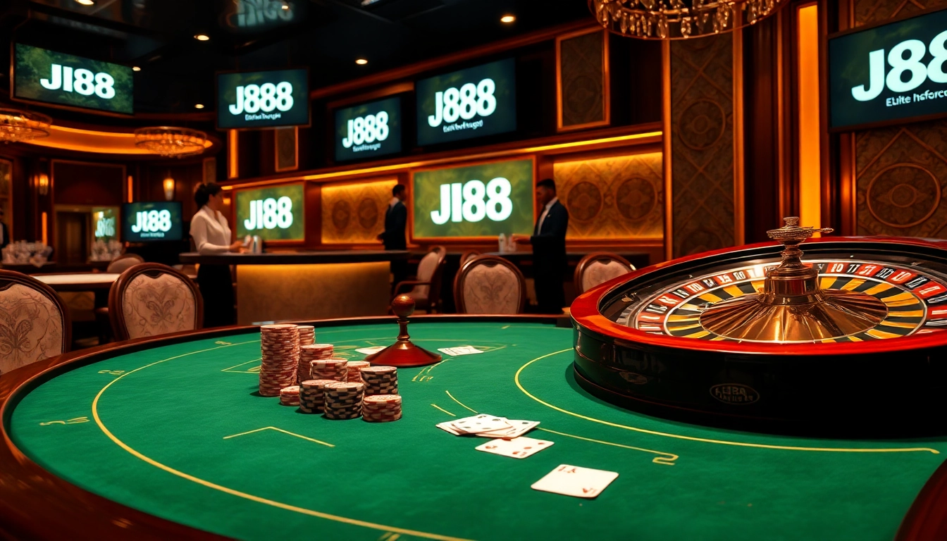 Experience high-stakes poker action at J88's luxurious casino tables.