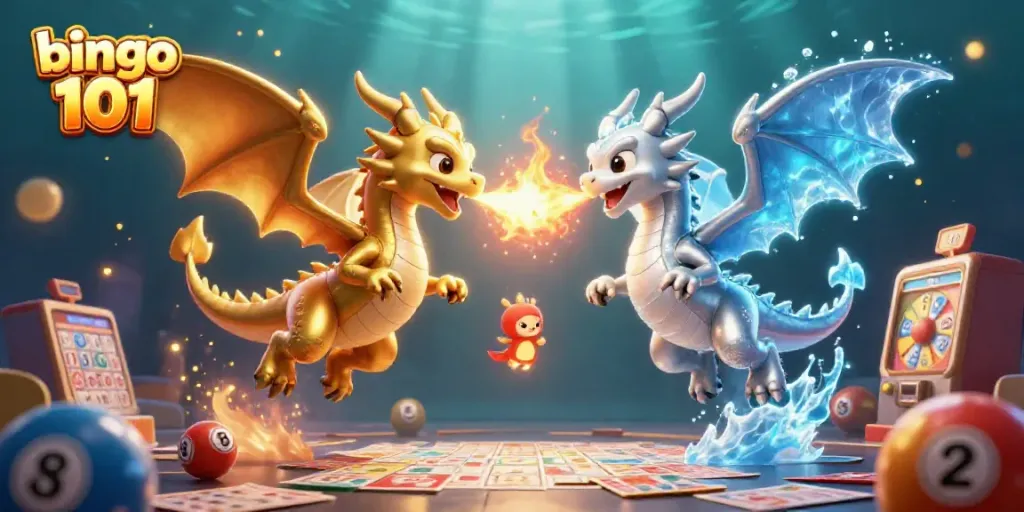 Experience bingo 101 excitement with dynamic bingo elements and fantastical dragons intertwined.