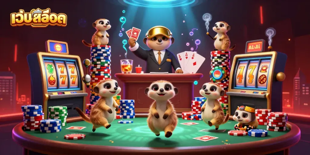 เห็นภาพการเล่นสล็อตเว็บสล็อตจากการทำงานของลูก meerkats ในคาสิโน