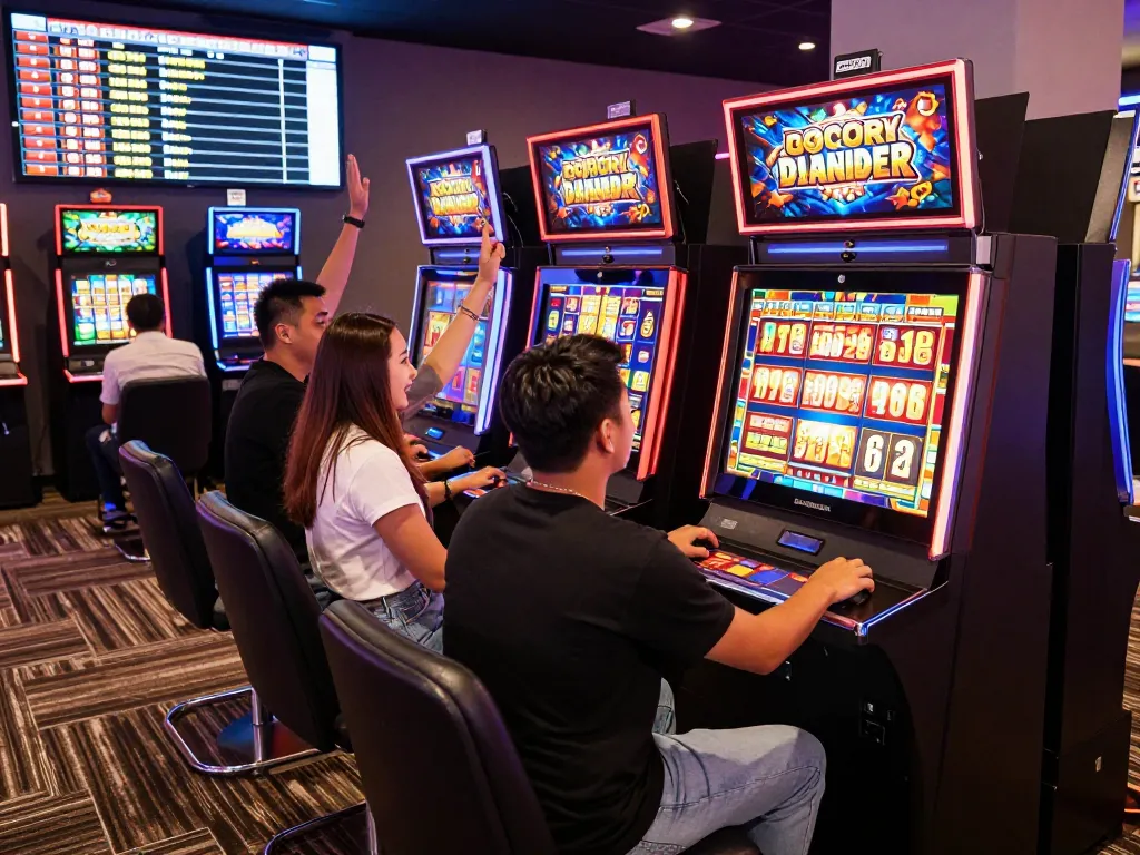 Pemain merayakan kemenangan di mesin slot gacor hari ini dalam lingkungan bermain yang cerah.