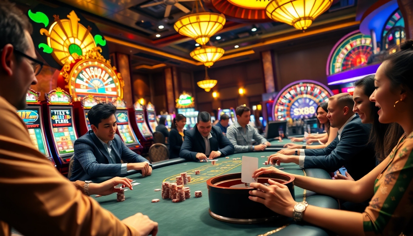 Exciting poker game at a luxurious casino, featuring sx88.com betting fun.
