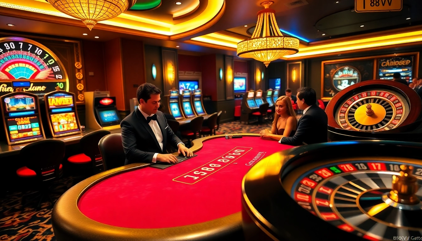 Exciting poker gameplay at 88vv casino with a luxurious atmosphere and sophisticated players.