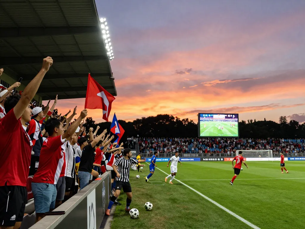 Fans celebrating a live goal on Now Goal platform during a thrilling soccer match.