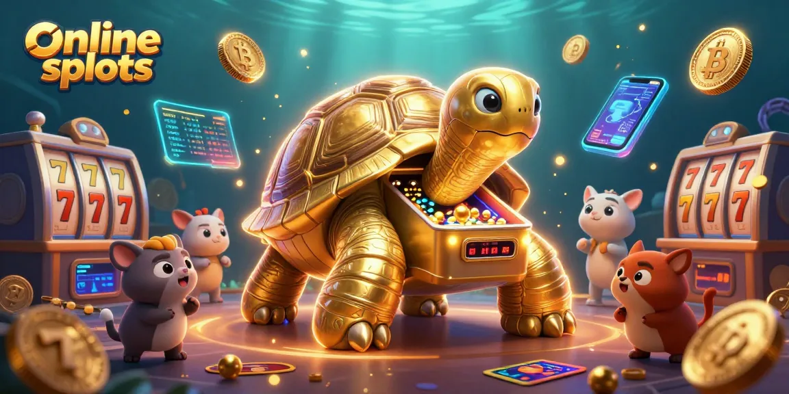 Engage in thrilling online slots with a vibrant scene featuring a golden tortoise pinball machine.
