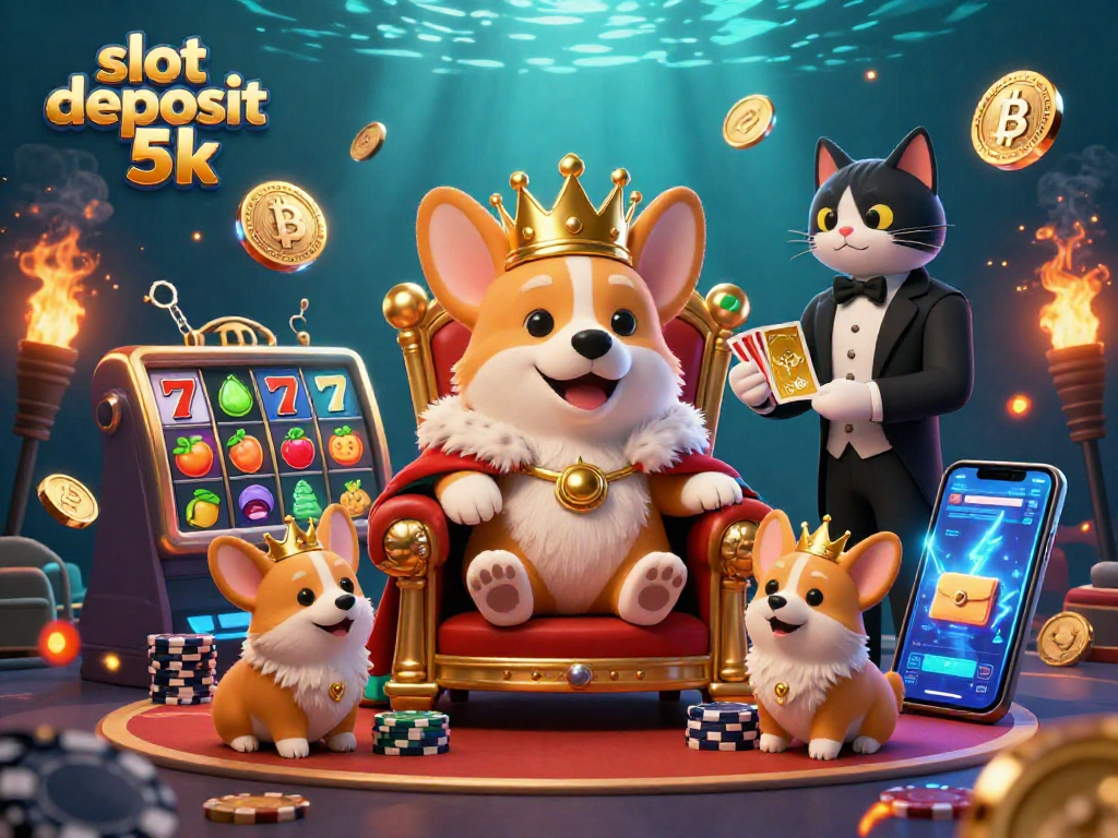 Spin the reels with a royal corgi in this vibrant 3D scene highlighting slot deposit 5k action.