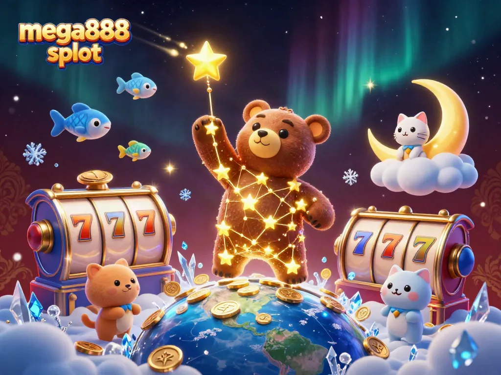 Experience thrilling wins with the mega888 slot surrounded by dynamic characters and vibrant casino elements.