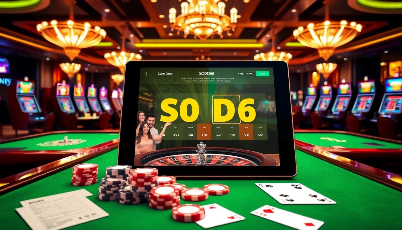 SODO66 online betting interface displayed in a luxurious casino setting, showcasing excitement and luxury.