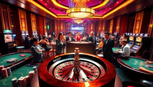 Players enjoying a lively casino atmosphere at a roulette table featuring bet88247.