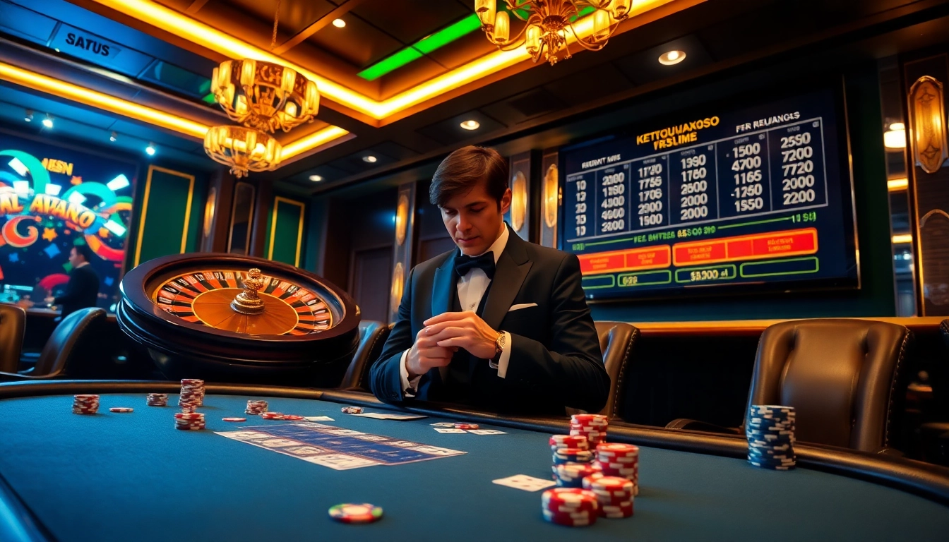 Engaging players at a luxurious casino table, focusing on Ketquaxoso lottery outcomes in a vibrant setting.