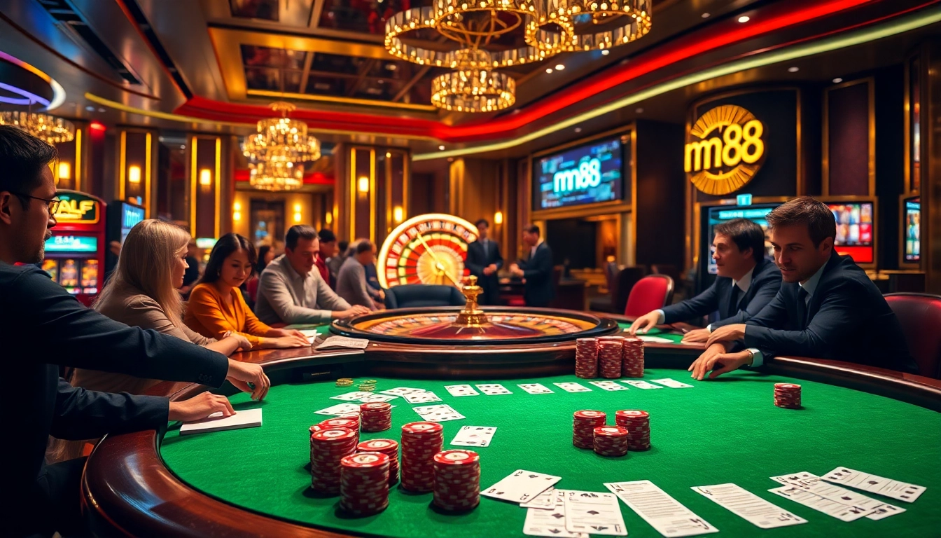 Experience high-stakes gambling at mm 88's luxury casino with poker chips and roulette.