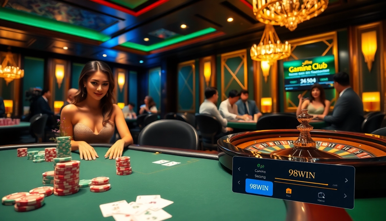 Engaged players enjoying an exciting game at the 98win club poker table with professional dealers.