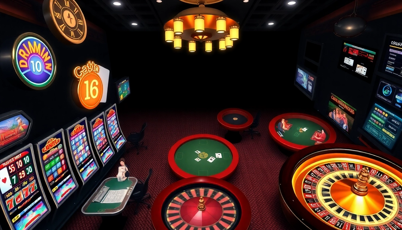 Experience thrilling online gaming action at i9bet with vibrant slot machines and engaging players at poker tables.