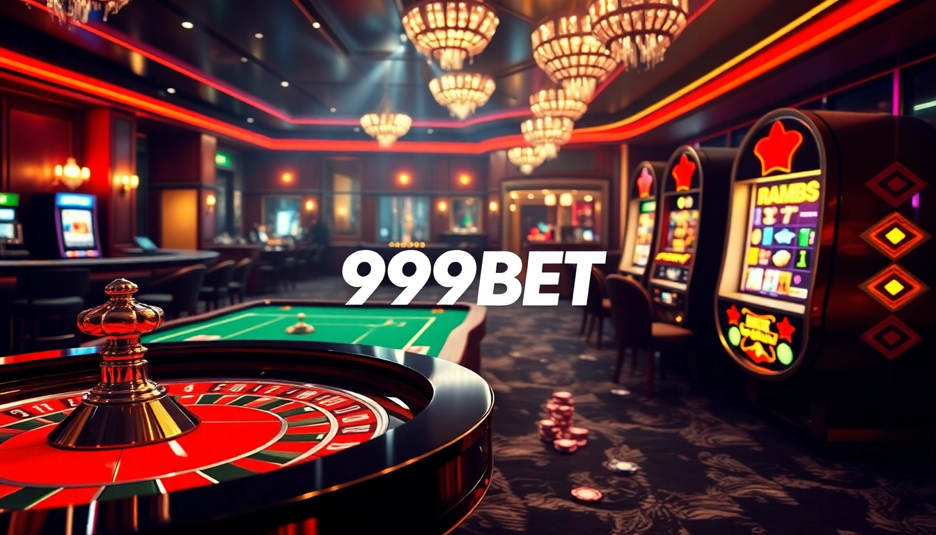 Excited players engaging in vibrant casino games at 999BET, showcasing roulette and slots.