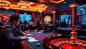 Experience DF999's exciting casino ambiance with poker tables, vibrant chips, and betting slips.