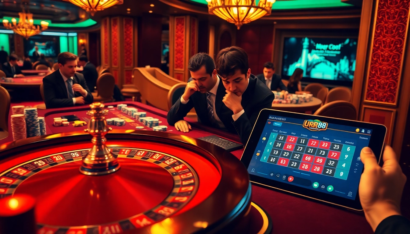 Engaging gambling scene featuring a casino table and online gambling interface from https://urr88.com/.