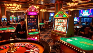 Experience exciting gameplay with an akun demo as players engage with vibrant slot machines and casino elements.
