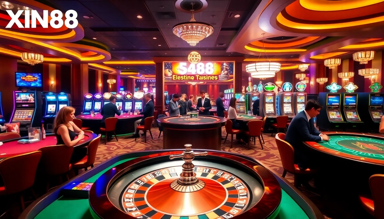 Players enjoying various casino games at Xin88, showcasing roulette, poker, and slots.