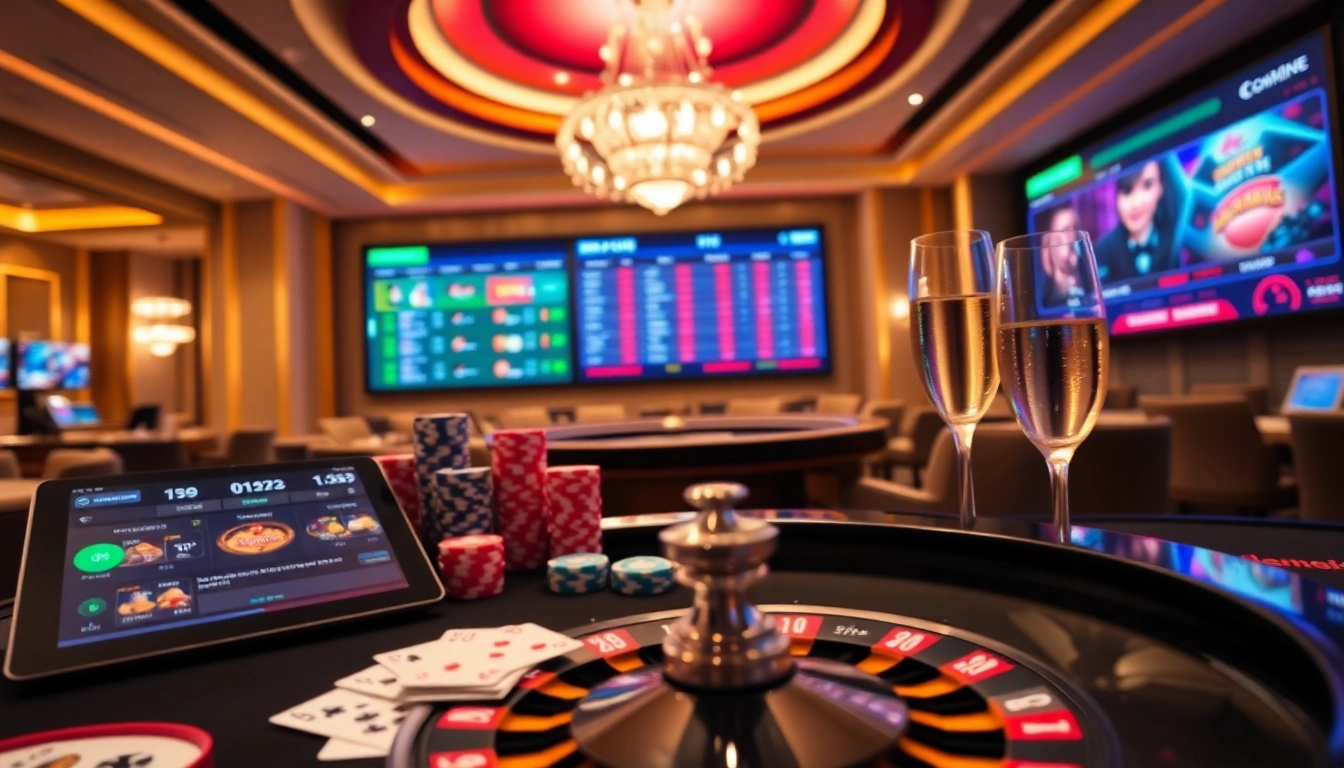 Experience the thrill of qh88 casino gaming with vibrant poker chips and a roulette wheel.