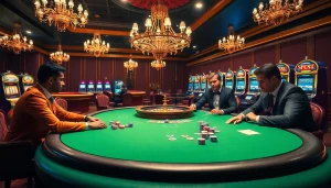 Exciting poker scene at a casino featuring co88 poker chips and vibrant card games.