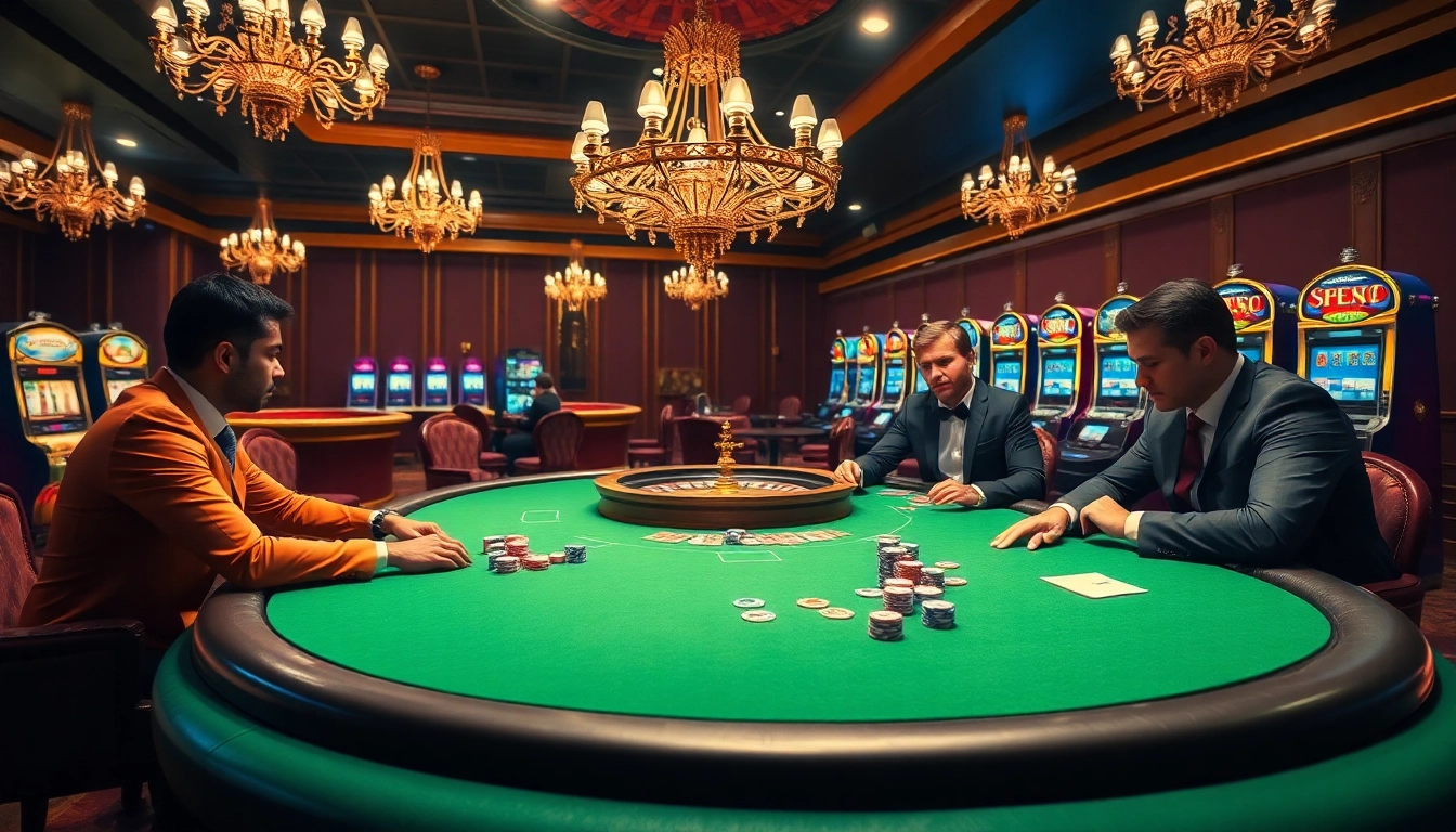 Exciting poker scene at a casino featuring co88 poker chips and vibrant card games.