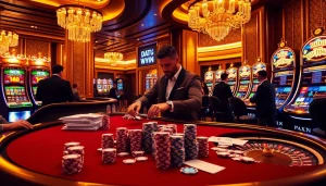 Pemain merasakan kegembiraan dengan 'Datuk Win' di meja poker mewah dalam kasino.
