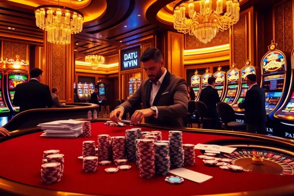 Pemain merasakan kegembiraan dengan 'Datuk Win' di meja poker mewah dalam kasino.