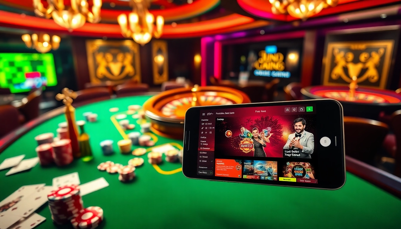 Experience thrilling gameplay at Jun888's luxurious casino table with vibrant poker chips and cards.